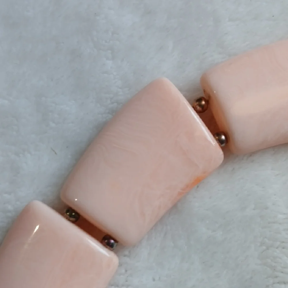 Pale Pink Tile Choker Necklace with Rectangular Links - Picture 7 of 8